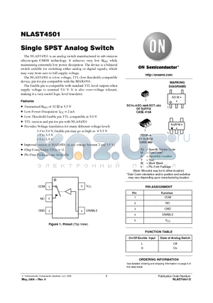 NLAST4501DTT1 datasheet - Single SPST Analog Switch