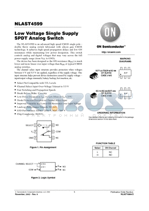 NLAST4599 datasheet - Low Voltage Single Supply SPDT Analog Switch