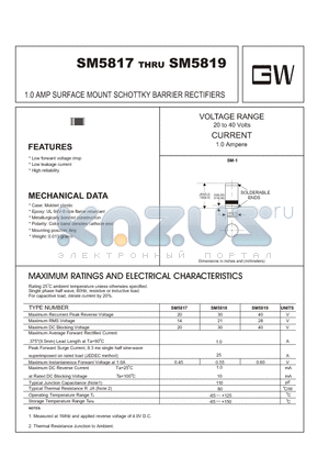 SM5818 datasheet - 1.0 AMP SURFACE MOUNT SCHOTTKY BARRIER RECTIFIERS