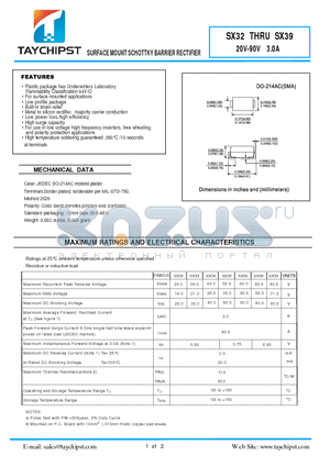 SX38 datasheet - SURFACE MOUNT SCHOTTKY BARRIER RECTIFIER