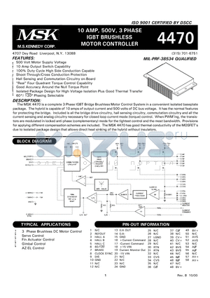 MSK4470D datasheet - 10 AMP, 500V, 3 PHASE IGBT BRUSHLESS MOTOR CONTROLLER