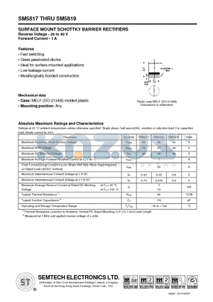 SM5818 datasheet - SURFACE MOUNT SCHOTTKY BARRIER RECTIFIERS