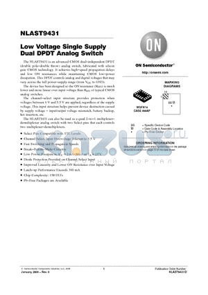 NLAST9431MTR2G datasheet - Low Voltage Single Supply Dual DPDT Analog Switch