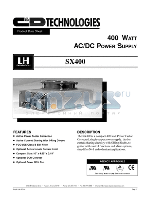 SX400-U1D datasheet - 400 WATT AC/DC POWER SUPPLY