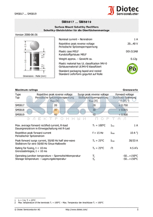 SM5819 datasheet - Surface Mount Schottky Rectifiers