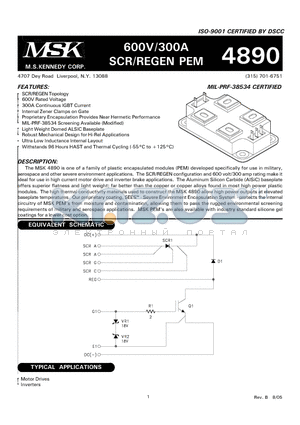 MSK4890 datasheet - 600V/300A SCR/REGEN PEM