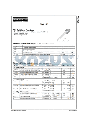PN4258 datasheet - PNP Switching Transistor