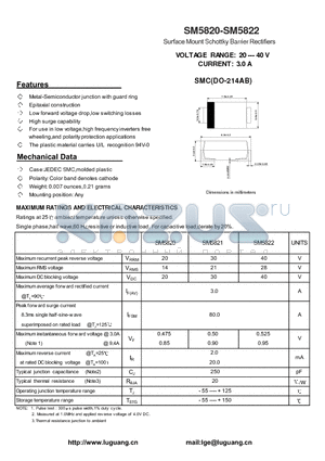 SM5820 datasheet - Surface Mount Schottky Barrier Rectifiers