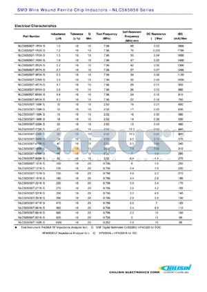 NLC565050T-100K-S datasheet - SMD Wire Wound Ferrite Chip Inductors - NLC565050 Series