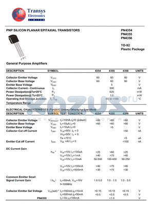 PN4354 datasheet - PNP SILICON PLANAR EPITAXIAL TRANSISTORS