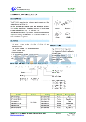 SA1084 datasheet - 5A LDO VOLTAGE REGULATOR