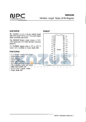 SM5824N datasheet - Variable Length Static Shift Register