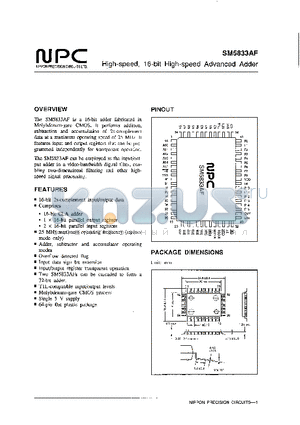 SM5833 datasheet - High-speed, 16-bit High-speed Advanced Adder