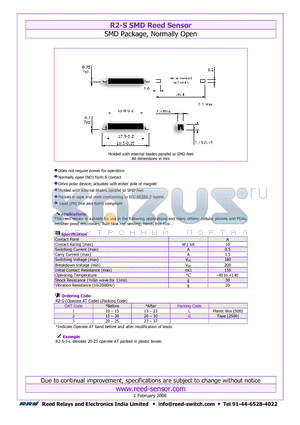 R2-S-1 datasheet - SMD Reed Sensor