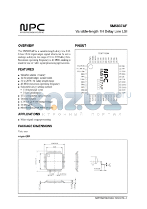 SM5837AF datasheet - Variable-length 1H Delay Line LSI