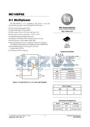MC10EP58D datasheet - 2:1 Multiplexer
