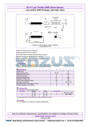 R2-F-2 datasheet - Low Profile SMD Reed Sensor