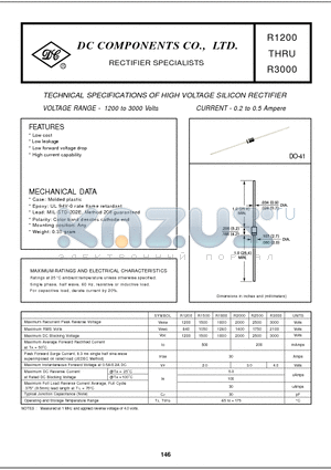 R2000 datasheet - TECHNICAL SPECIFICATIONS OF HIGH VOLTAGE SILICON RECTIFIER