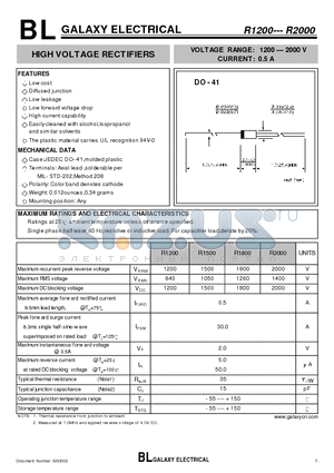 R2000 datasheet - HIGH VOLTAGE RECTIFIERS