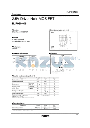 RJP020N06 datasheet - 2.5V Drive Nch MOS FET