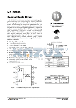 MC10EP89 datasheet - Coaxial Cable Driver