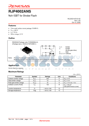 RJP4002ANS-00-Q1 datasheet - Nch IGBT for Strobe Flash