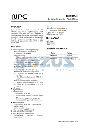 SM5843AP1 datasheet - Audio Multi-function Digital Filter