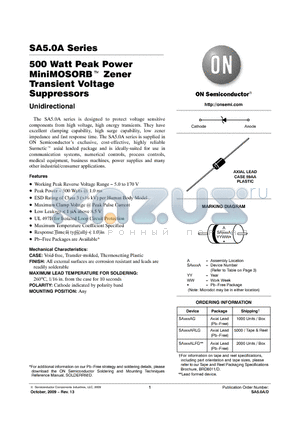 SA10AG datasheet - 500 Watt Peak Power MiniMOSORB Zener Transient Voltage Suppressors