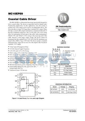 MC10EP89DR2 datasheet - Coaxial Cable Driver