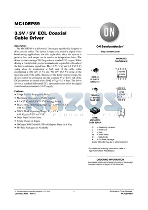 MC10EP89DTG datasheet - 3.3V / 5V ECL Coaxial Cable Driver
