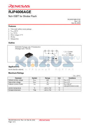 RJP4006AGE datasheet - Nch IGBT for Strobe Flash