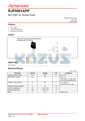 RJP5001APP datasheet - Nch IGBT for Strobe Flash