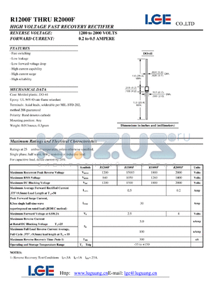 R2000F datasheet - HIGH VOLTAGE FAST RECOVERY RECTIFIER
