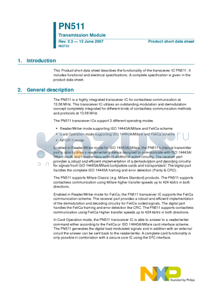 PN511 datasheet - Transmission Module