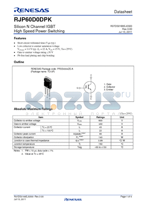 RJP60D0DPK datasheet - Silicon N Channel IGBT High Speed Power Switching