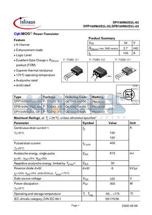 SPB100N03S2L-03 datasheet - OptiMOS Power-Transistor