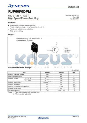 RJP60F0DPM datasheet - 600 V - 25 A - IGBT High Speed Power Switching