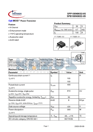 SPB100N06S2-05 datasheet - OptiMOS Power-Transistor