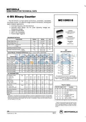 MC10H016 datasheet - 4-Bit Binary Counter