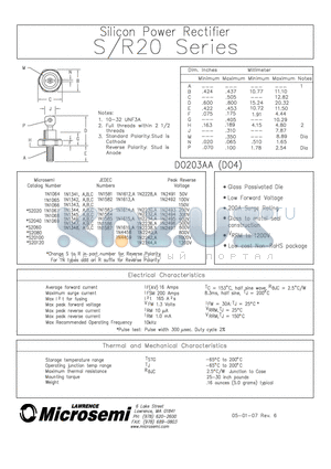 R20100 datasheet - Silicon Power Rectifier