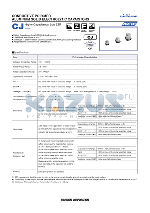 PCJ0E181MCL1GS datasheet - CONDUCTIVE POLYMER ALUMINUM SOLID ELECTROLYTIC CAPACITORS