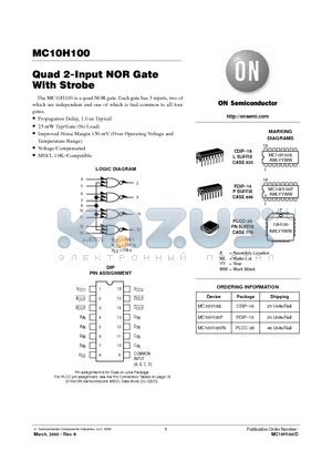 MC10H100FN datasheet - Quad 2 - input NOR GATE With strobe