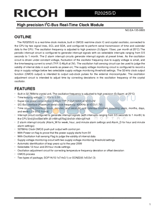 R2025S datasheet - High precision I2C-Bus Real-Time Clock Module