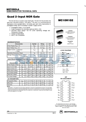 MC10H102 datasheet - Quad 2-Input NOR Gate