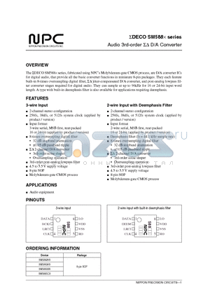 SM5882AS datasheet - Audio 3rd-order D/A Converter