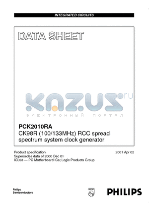 PCK2010RADL datasheet - CK98R 100/133MHz RCC spread spectrum system clock generator