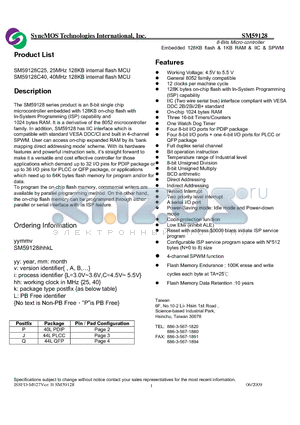 SM59128 datasheet - 8-Bits Micro-controller