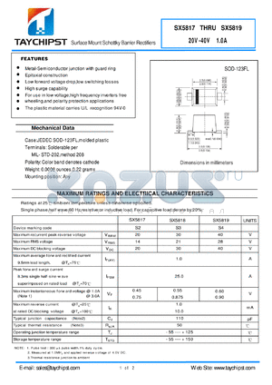 SX5818 datasheet - Surface Mount Schottky Barrier Rectifiers