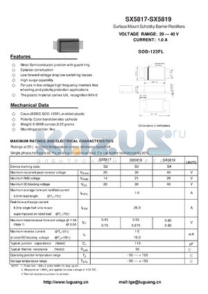 SX5819 datasheet - Surface Mount Schottky Barrier Rectifiers