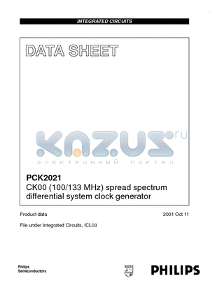 PCK2021DL datasheet - CK00 100/133 MHz spread spectrum differential system clock generator